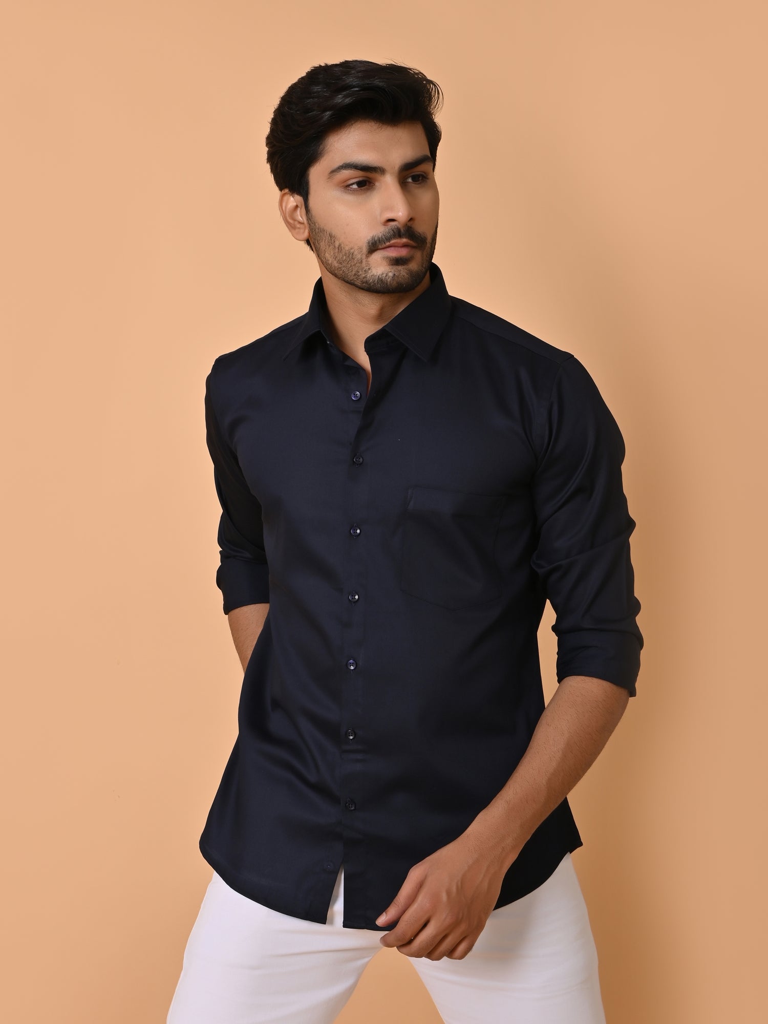 Solid Navy Blue Shirts ETHNIC COTLER