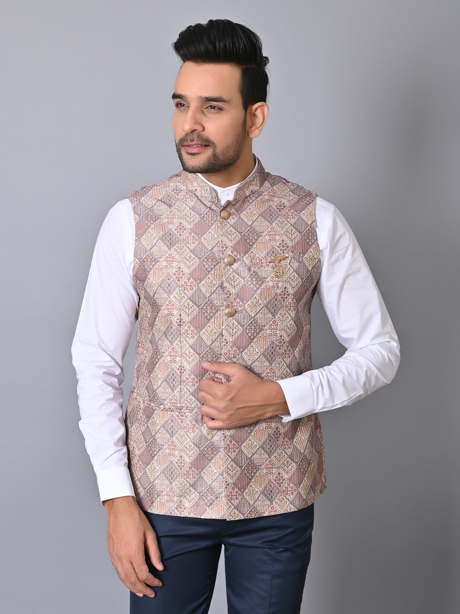 Black Checked Nehru Jacket