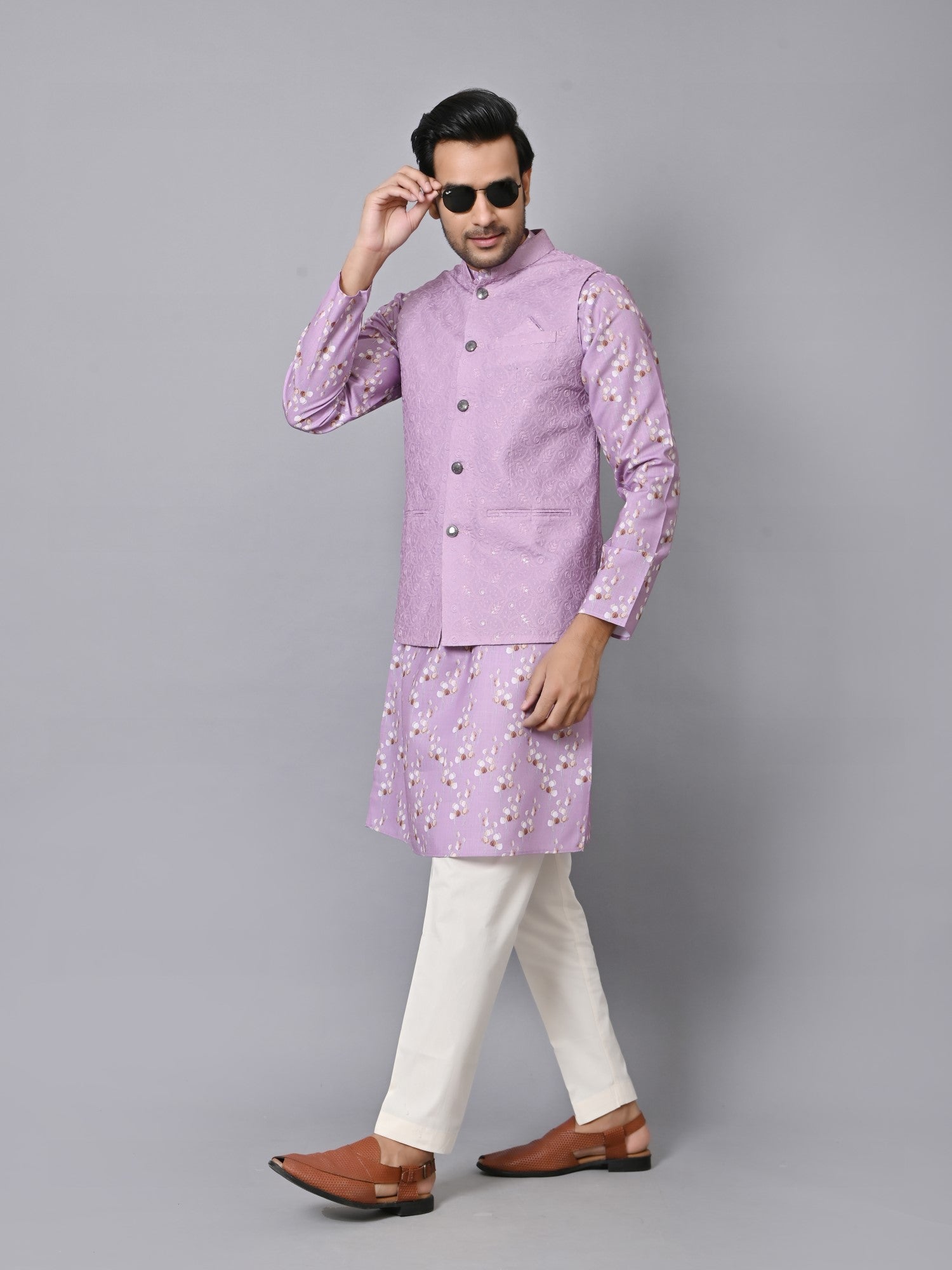 Pink Silk Tie-Dye Kurta Jacket Set For Men With Sequin Work
