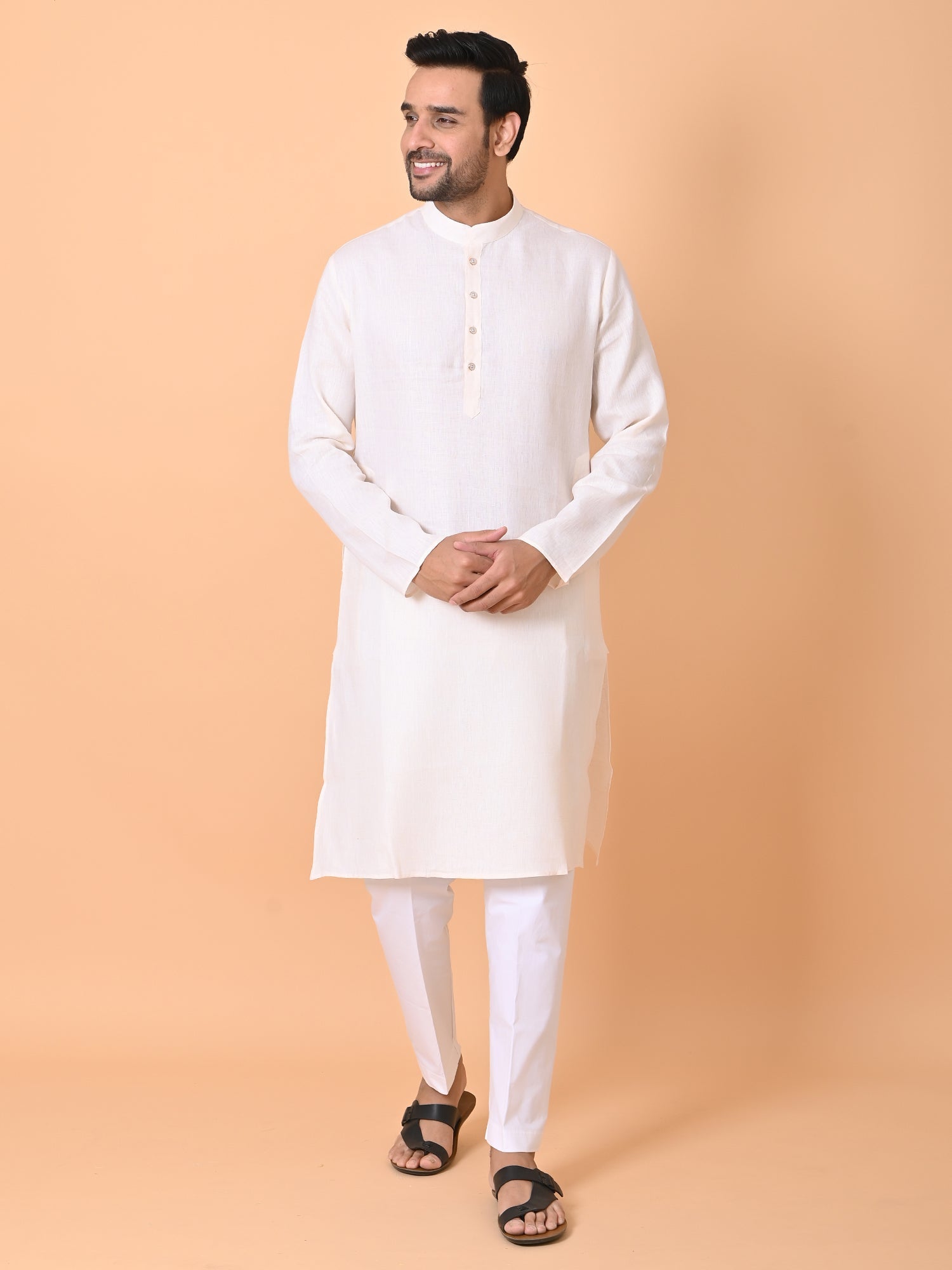 Solid Cream Kurta Set ETHNIC COTLER