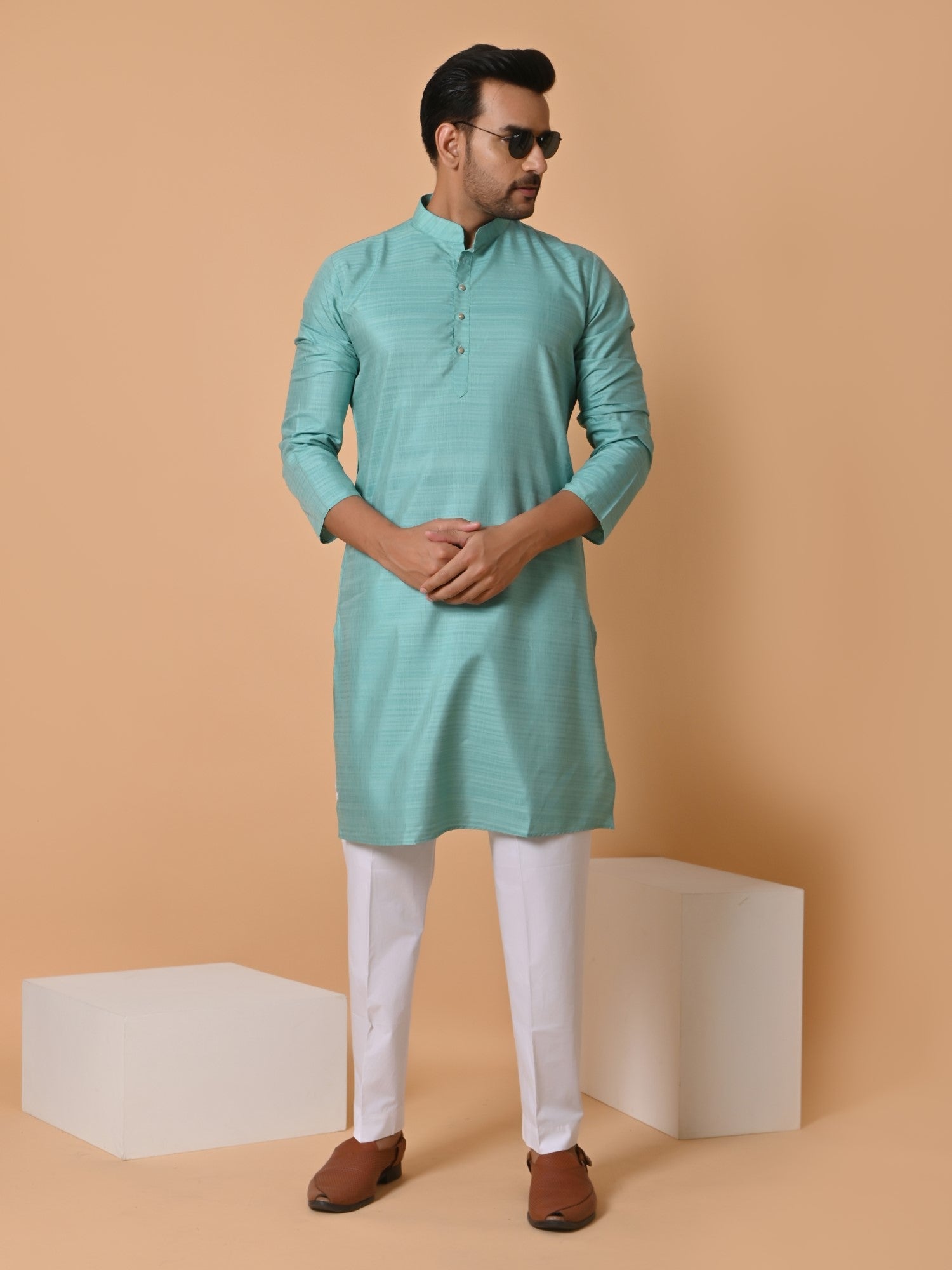 Solid Sea Green Kurta Set ETHNIC COTLER