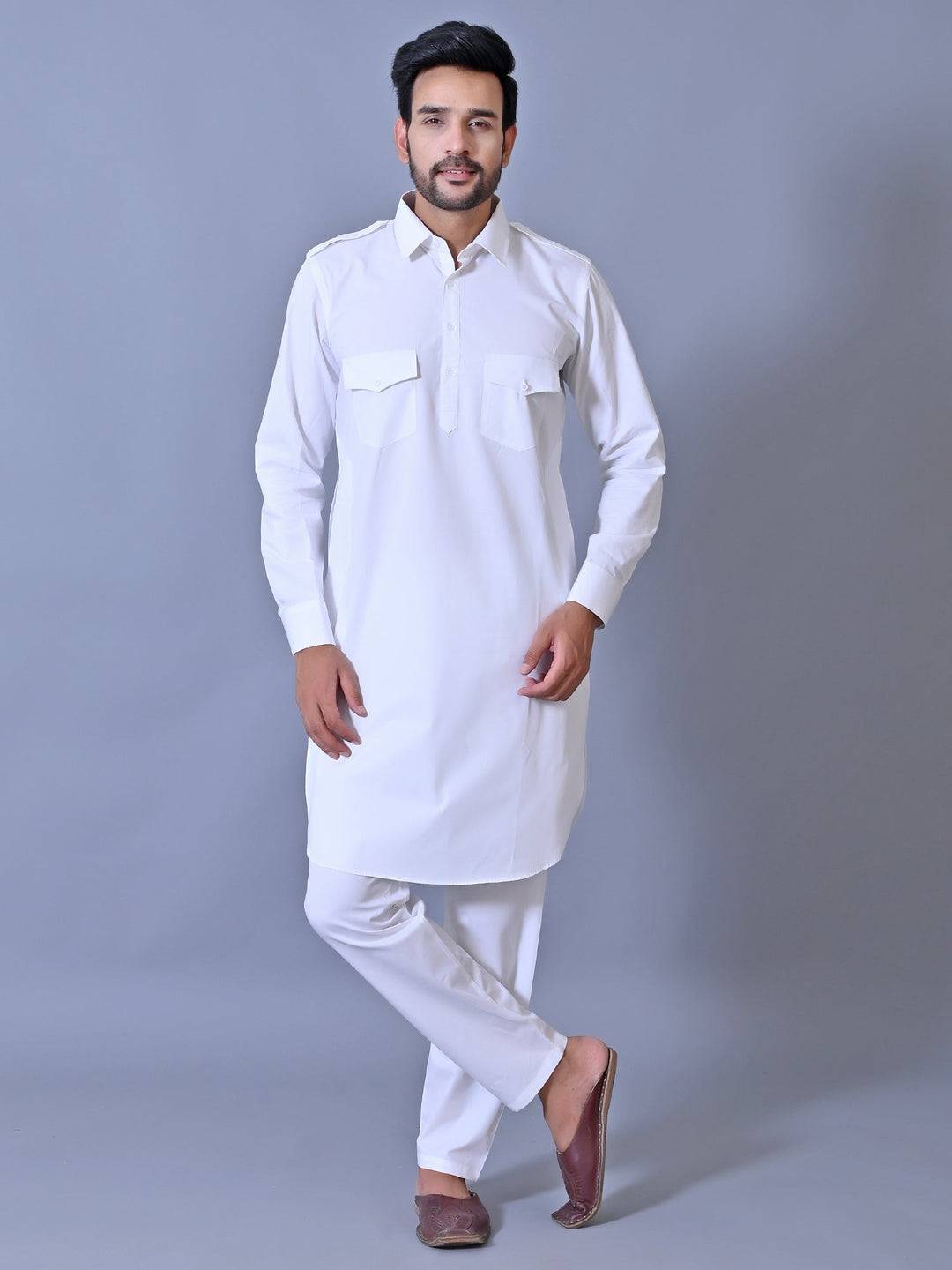 Solid White Pathani Set