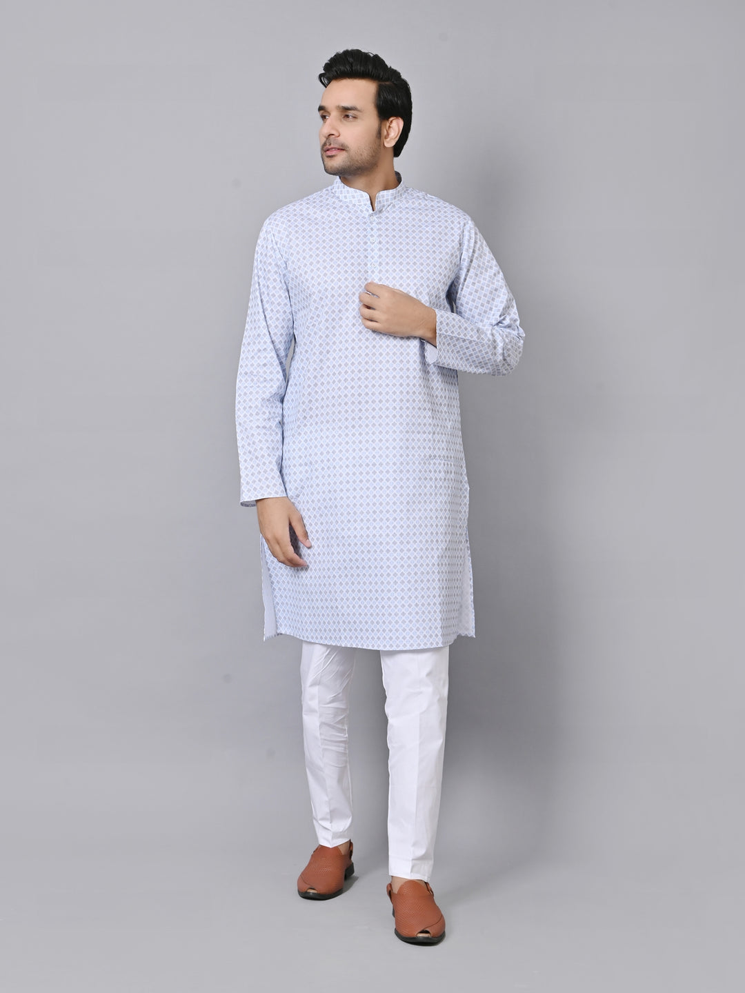 Checked Blue Kurta Set - KM33971-10