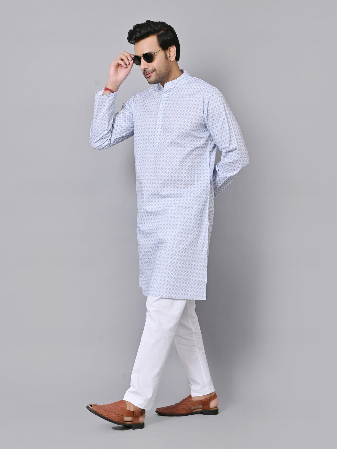 Checked Blue Kurta Set - KM33971-10