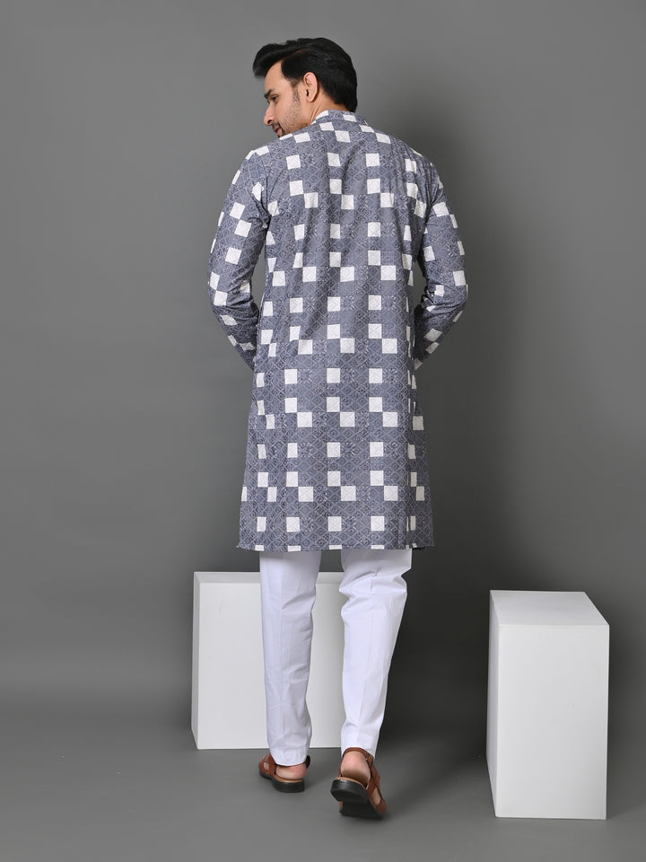 Checked Grey Kurta Set - KM34638-19