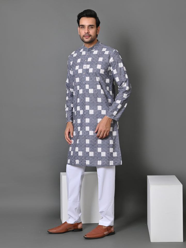 Checked Grey Kurta Set - KM34638-19