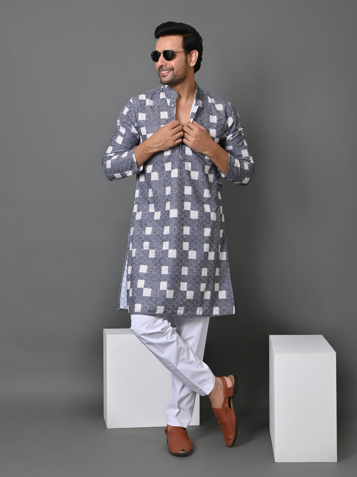 Checked Grey Kurta Set - KM34638-19