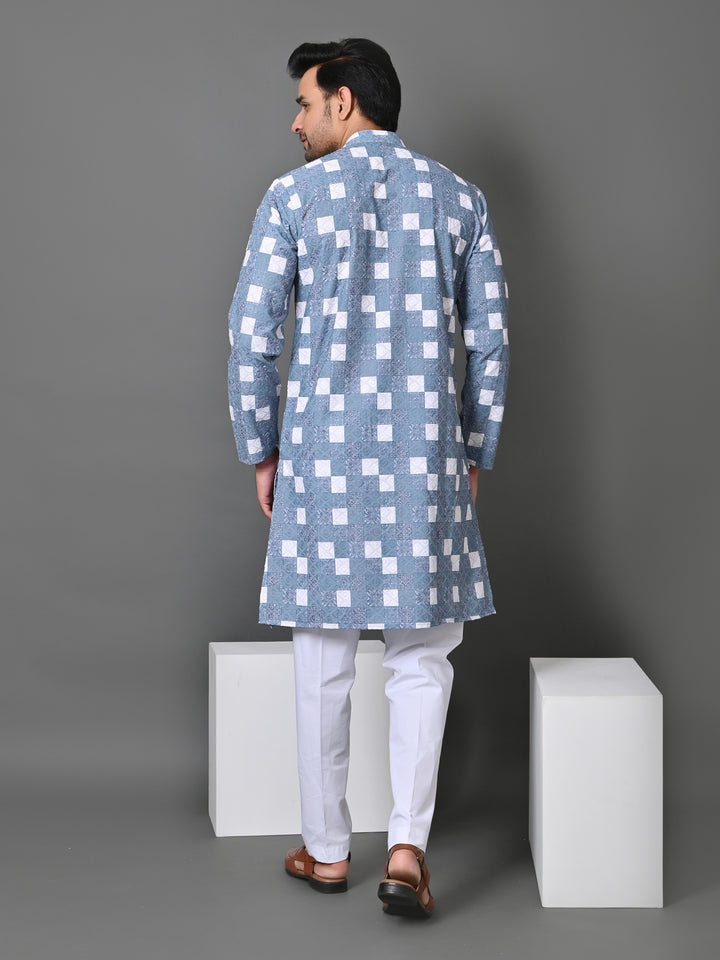 Checked Blue Kurta Set - KM34638-22