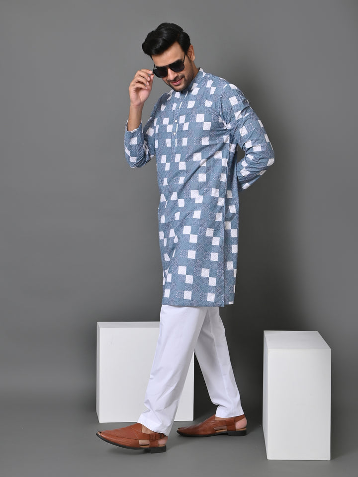 Checked Blue Kurta Set - KM34638-22