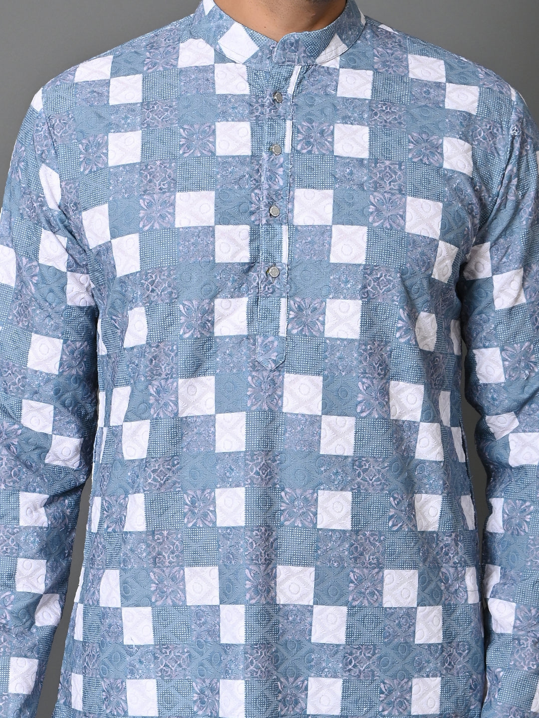 Checked Blue Kurta Set - KM34638-22