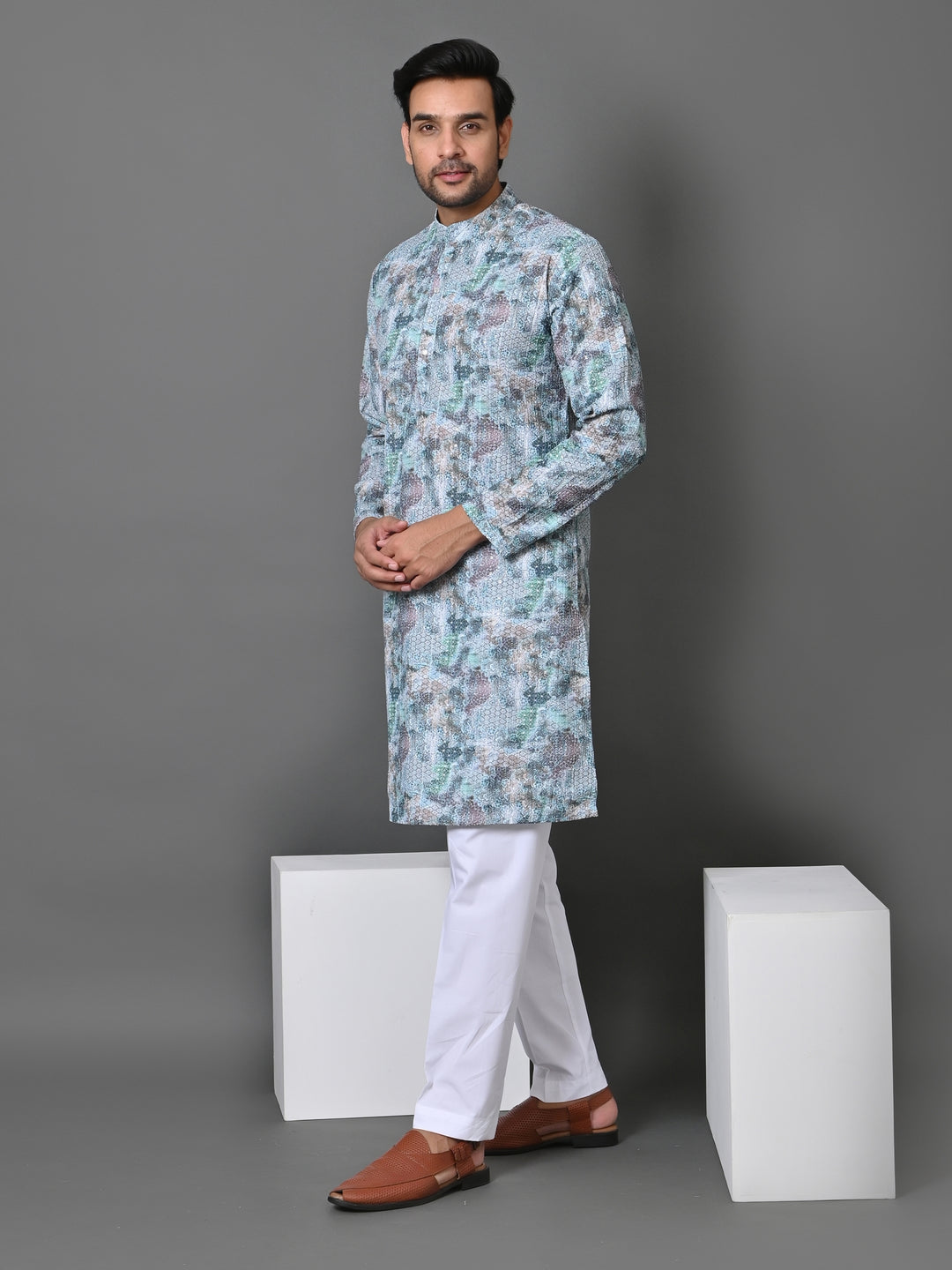 Abstract Green Kurta Set - KM34749-13