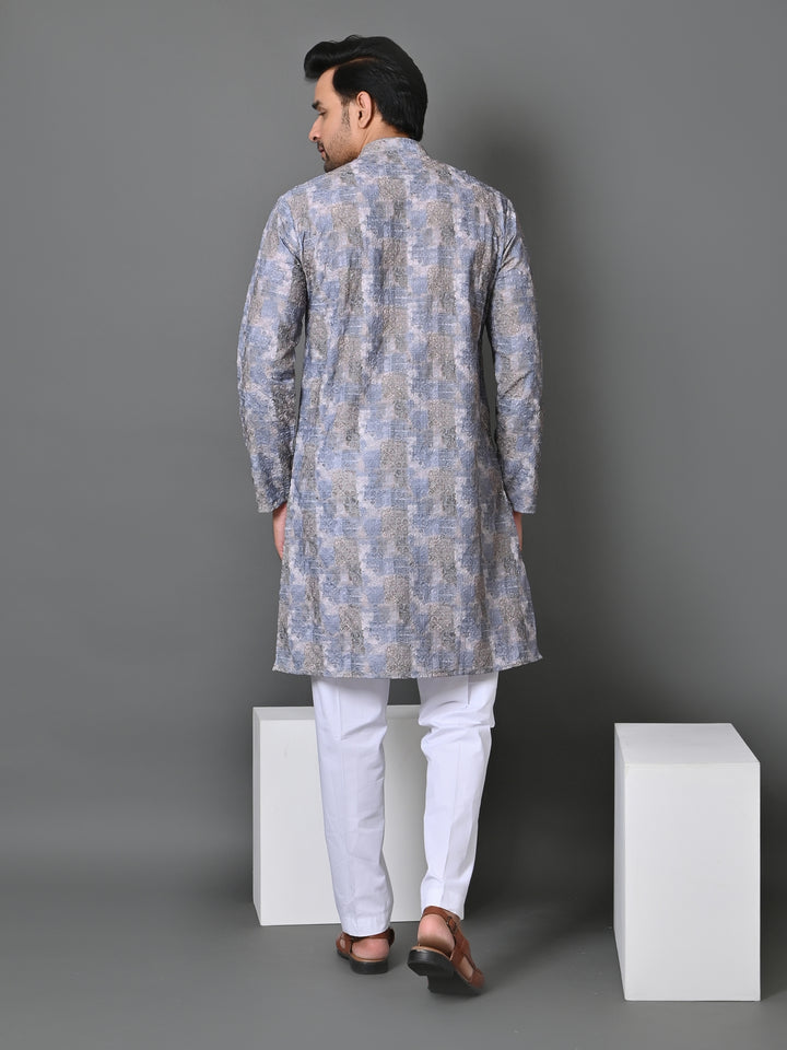 Abstract Grey Kurta Set - KM34749-15