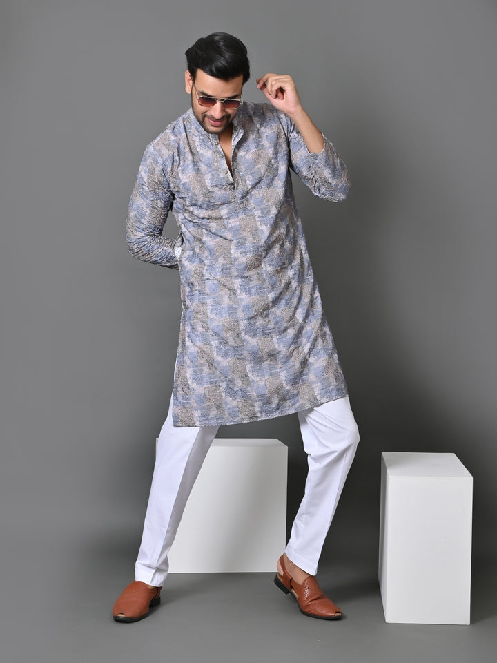 Abstract Grey Kurta Set - KM34749-15