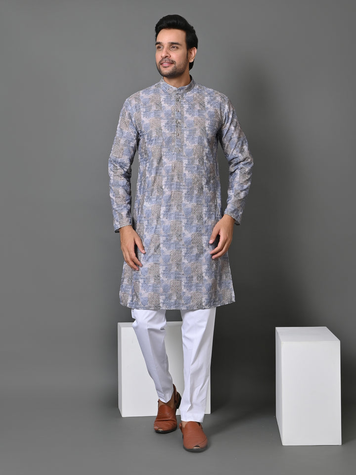 Abstract Grey Kurta Set - KM34749-15