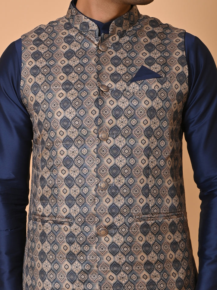 Abstract Navy Blue Jacket Kurta Set - JC32293-44C