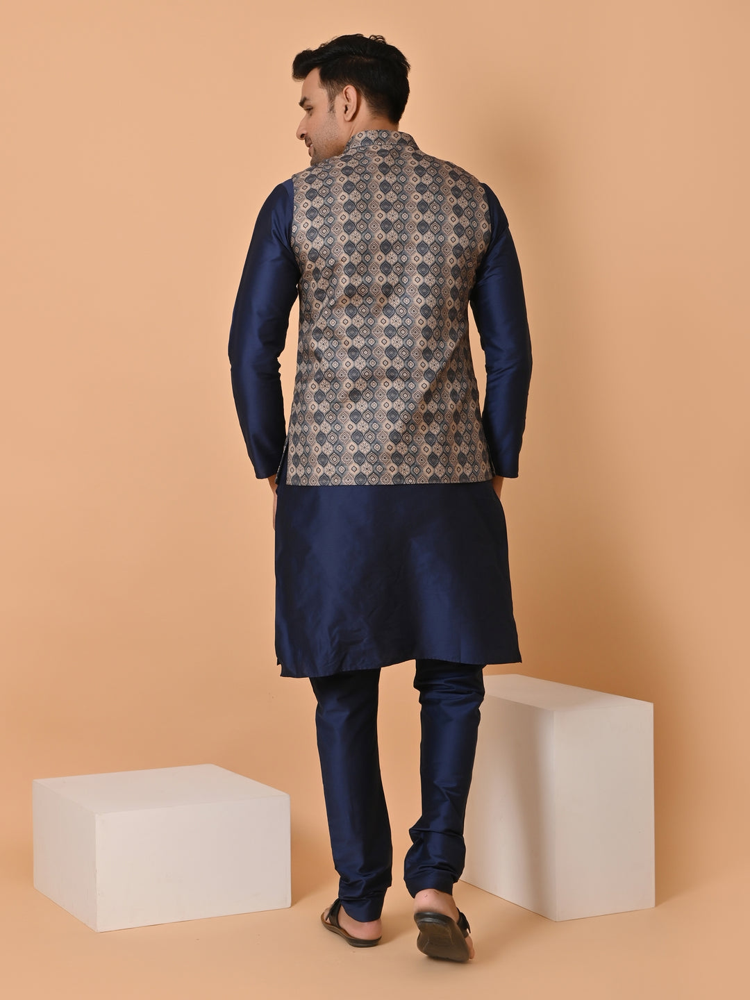 Abstract Navy Blue Jacket Kurta Set - JC32293-44C