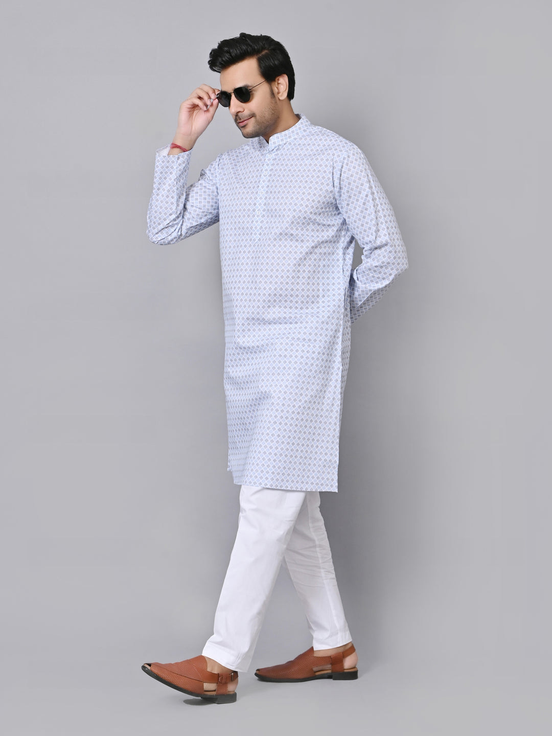 Checked Blue Kurta Set - KM33971-10