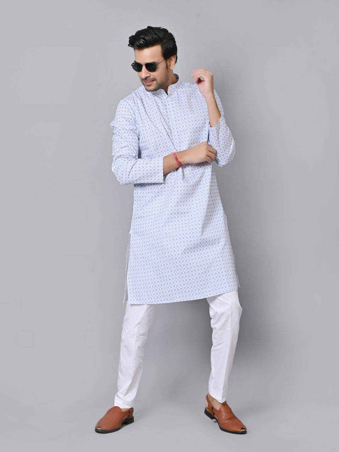 Checked Blue Kurta Set - KM33971-10