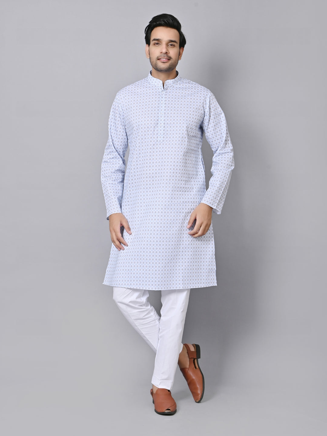 Checked Blue Kurta Set - KM33971-10