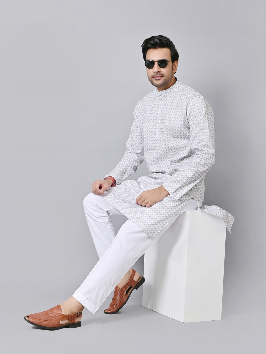 Checked Grey Kurta Set - KM33971-11