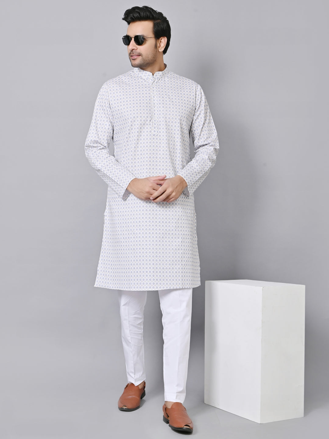 Checked Grey Kurta Set - KM33971-11