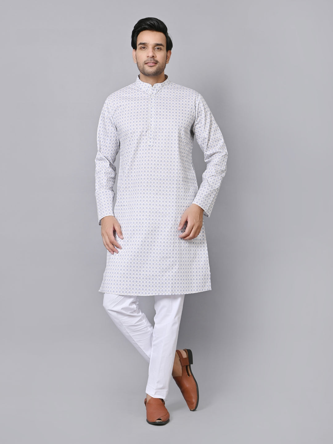 Checked Grey Kurta Set - KM33971-11