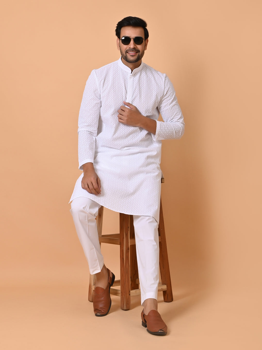 Chikan White Kurta Set - KM26165-W2044
