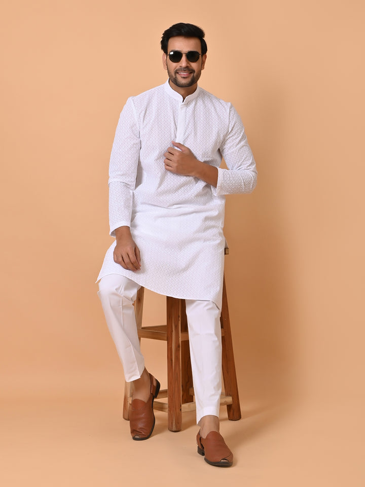 Chikan White Kurta Set - KM26165-W2044