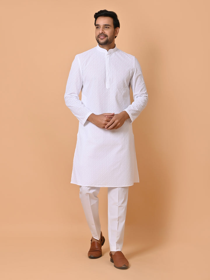 Chikan White Kurta Set - KM26165-W2044
