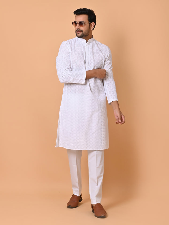 Chikan White Kurta Set - KM26165-W2044
