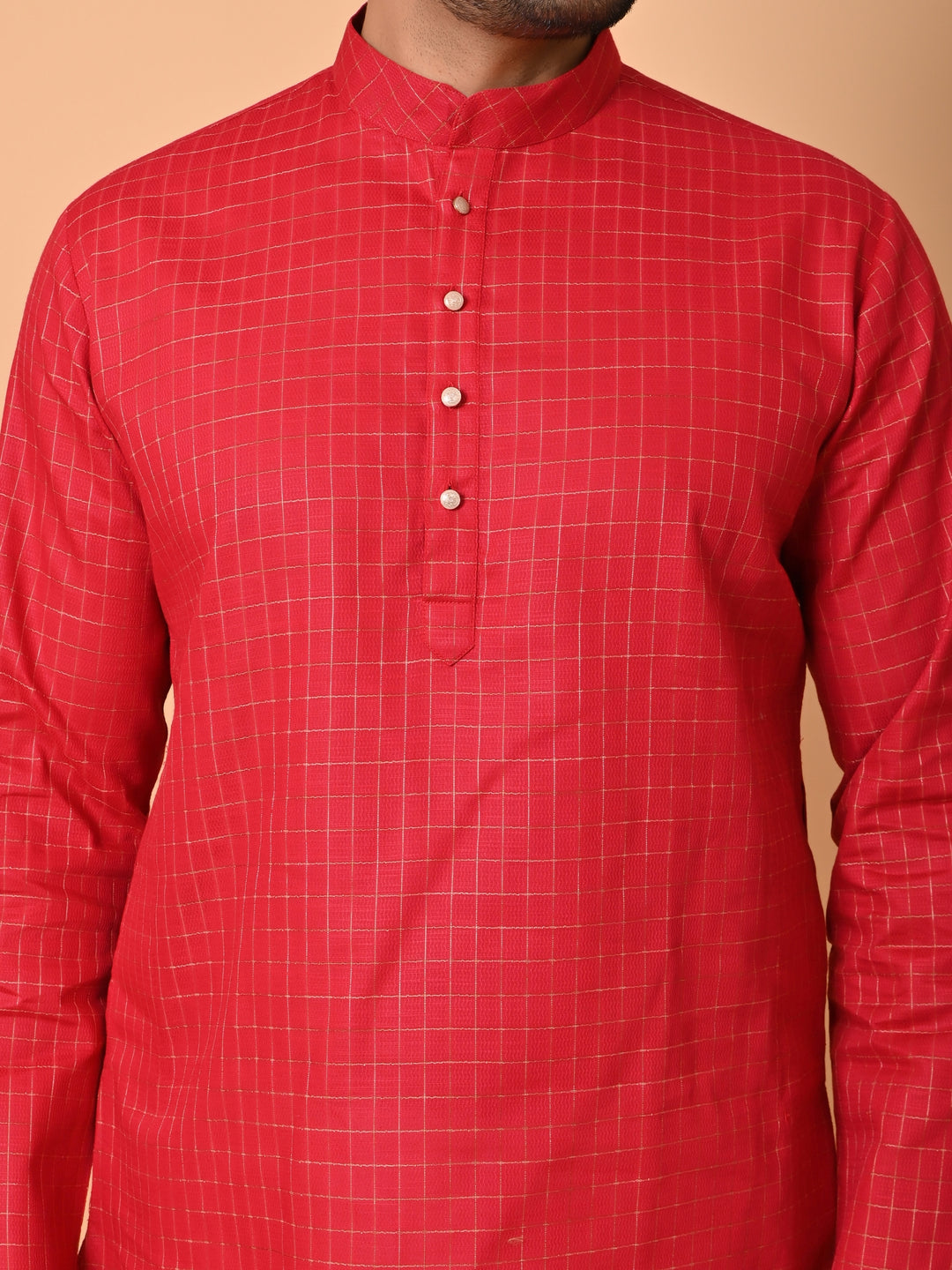 Checked Red Kurta Set - KM34341-14