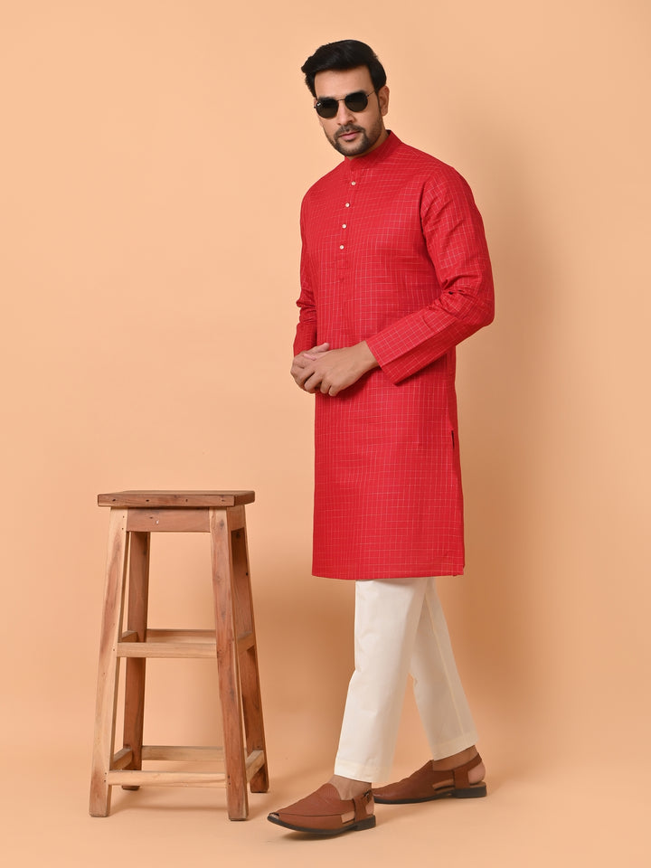 Checked Red Kurta Set - KM34341-14