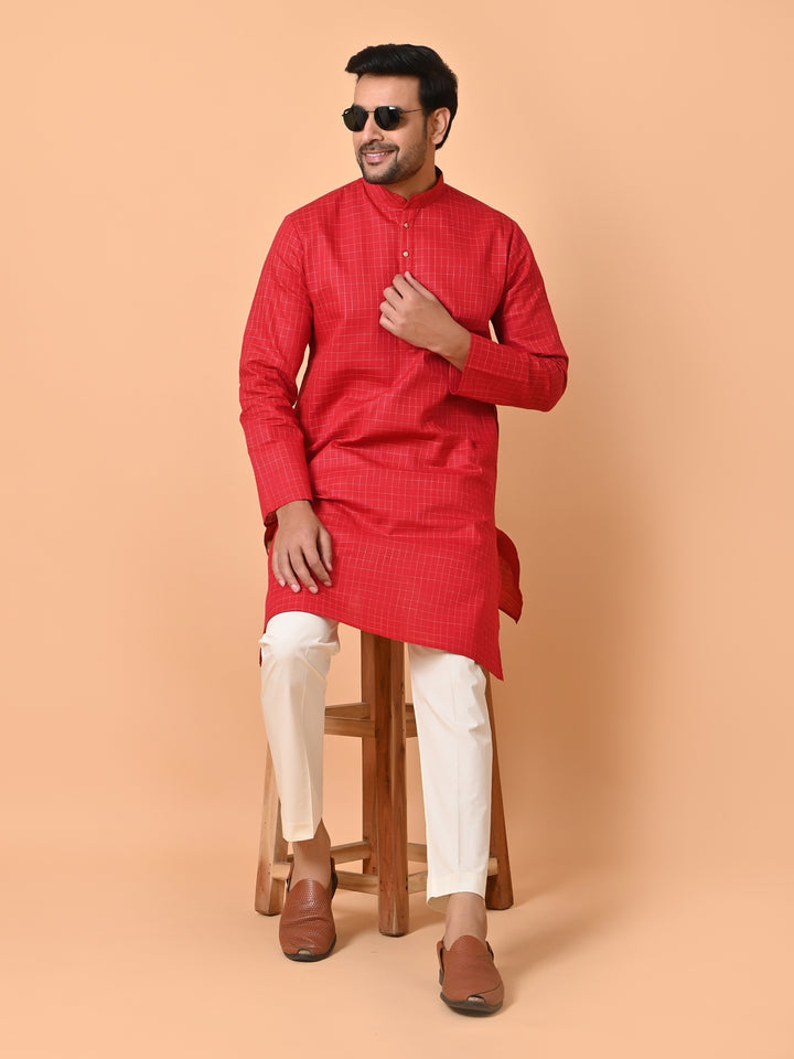 Checked Red Kurta Set - KM34341-14