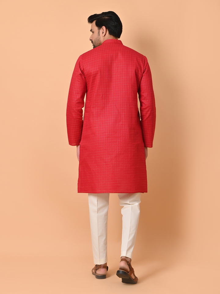 Checked Red Kurta Set - KM34341-14