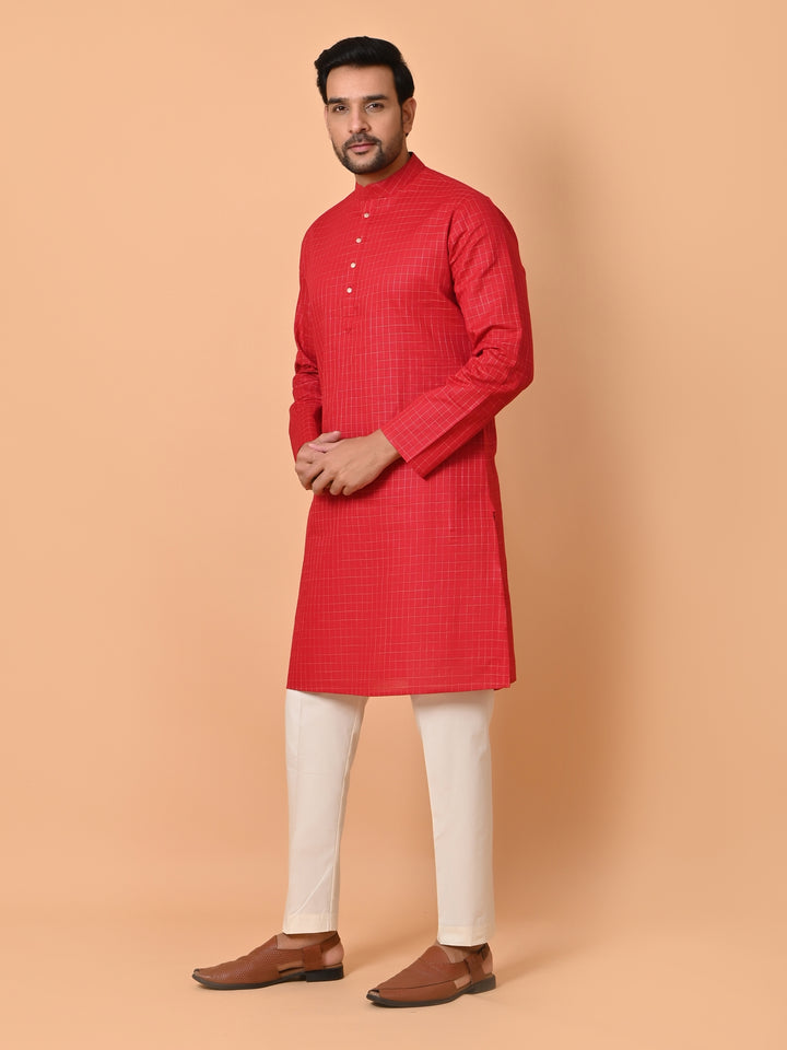 Checked Red Kurta Set - KM34341-14