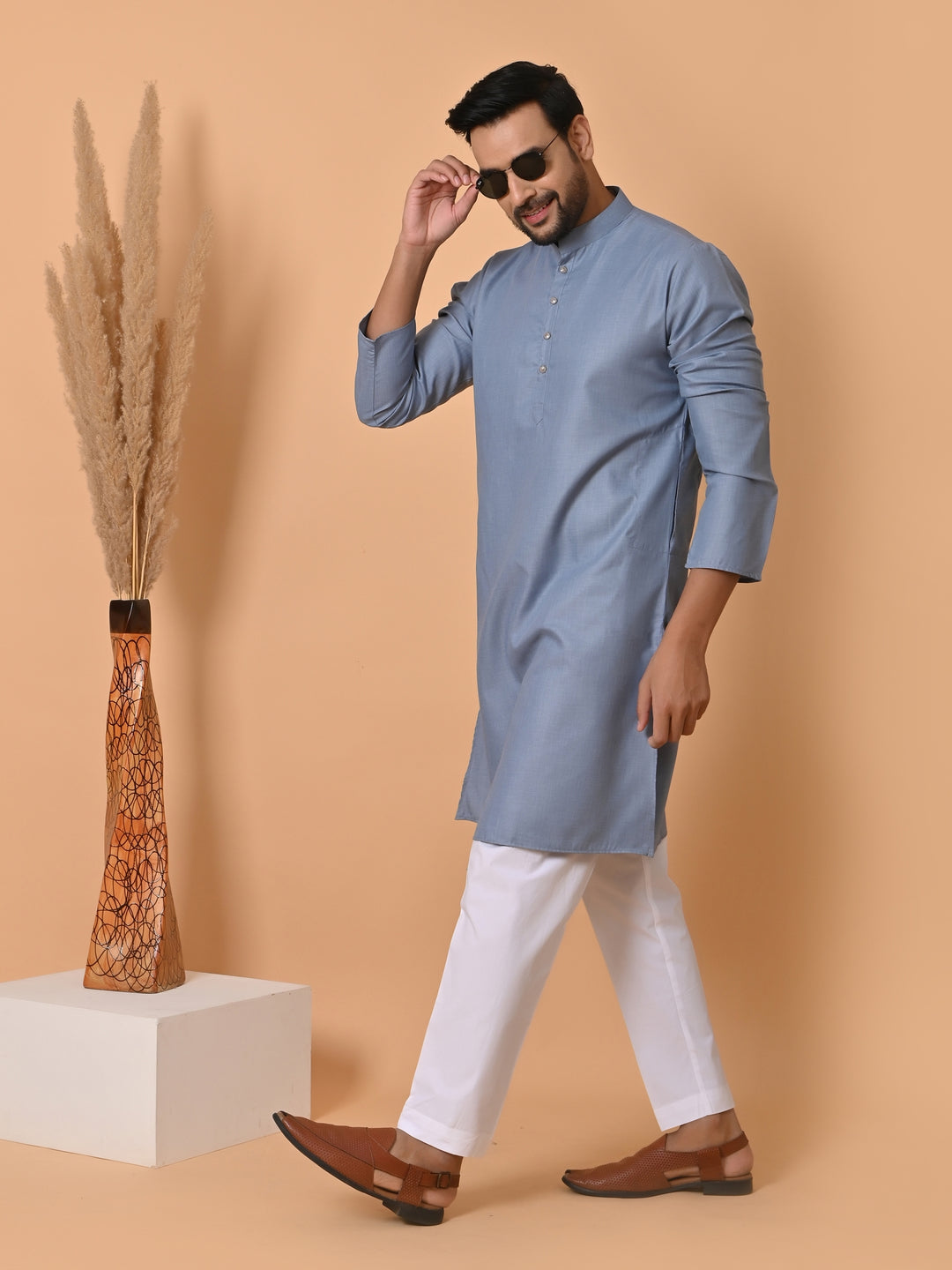 Solid Grey Kurta Set - KM33913-5