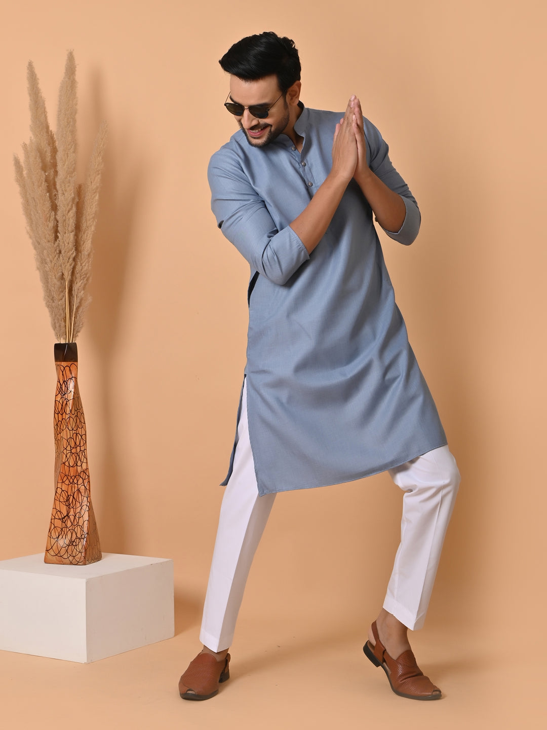 Solid Grey Kurta Set - KM33913-5