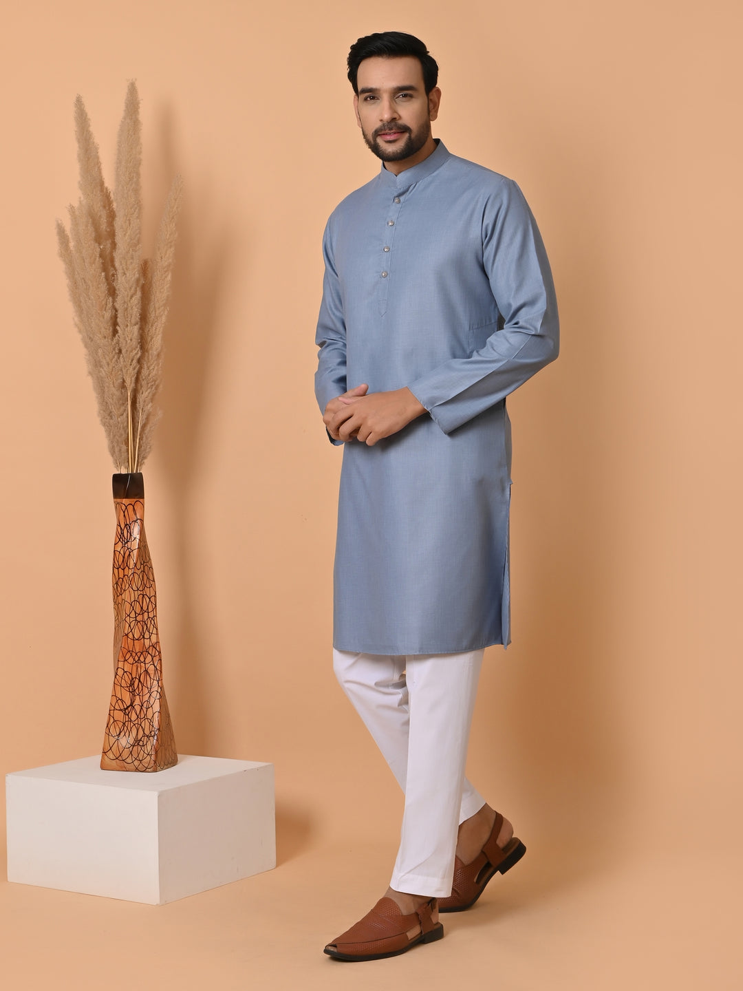 Solid Grey Kurta Set - KM33913-5