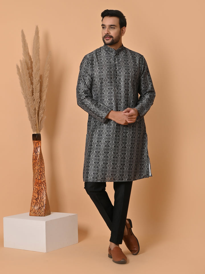 Geometric Black Kurta Set - KM34299-11