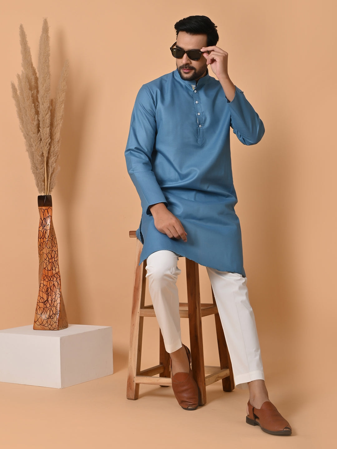 Solid Blue Kurta Set - KM34392-41