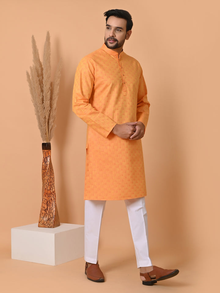 Checked Orange Kurta Set - KM34401-3