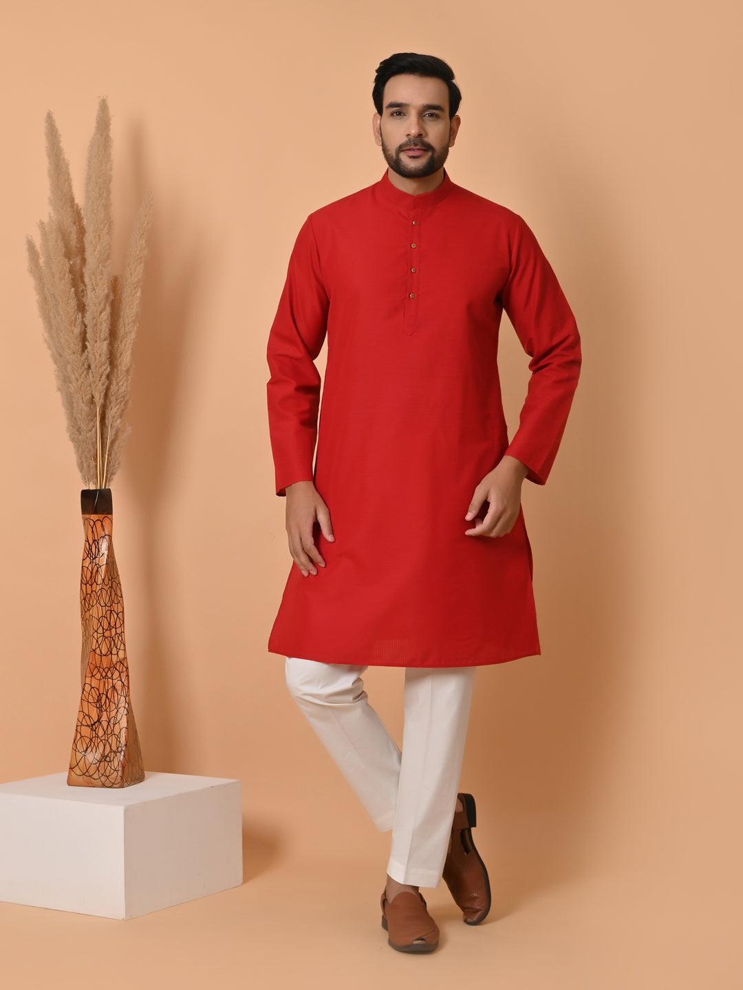 Solid Red Kurta Set - KM34523-12