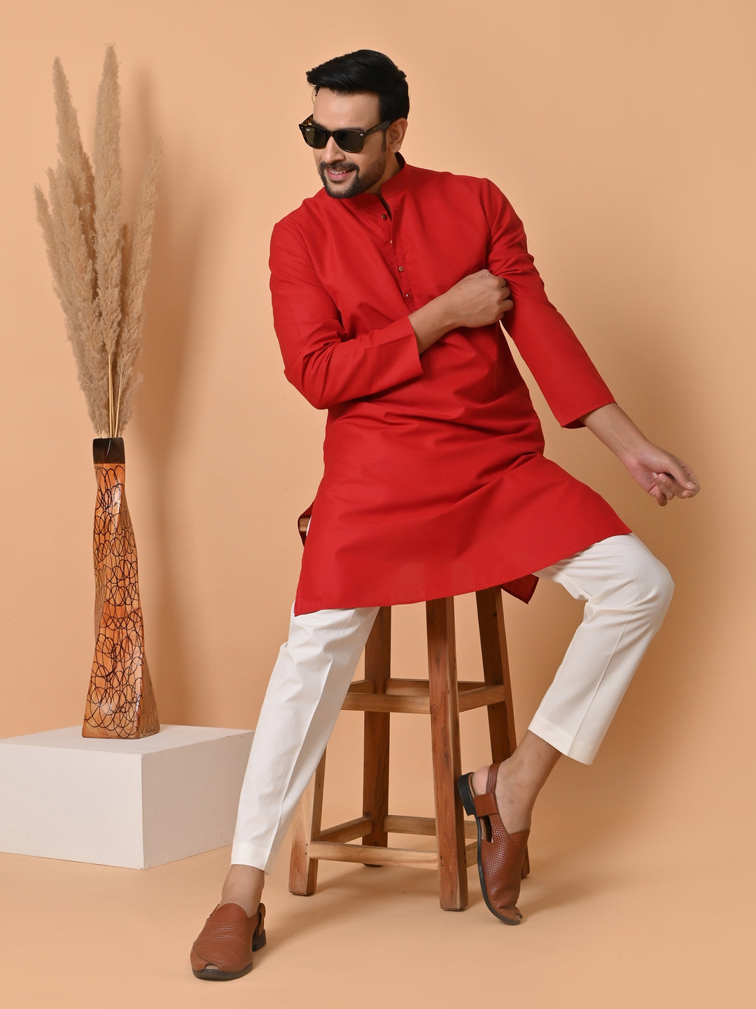 Solid Red Kurta Set - KM34523-12