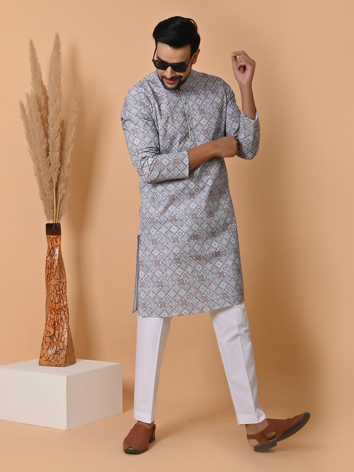 Chikan Grey Kurta Set - KM34756-50