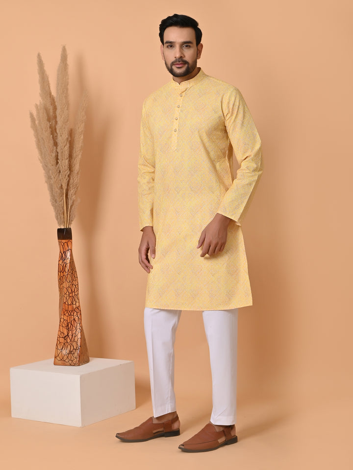 Chikan Yellow Kurta Set - KM34756-46