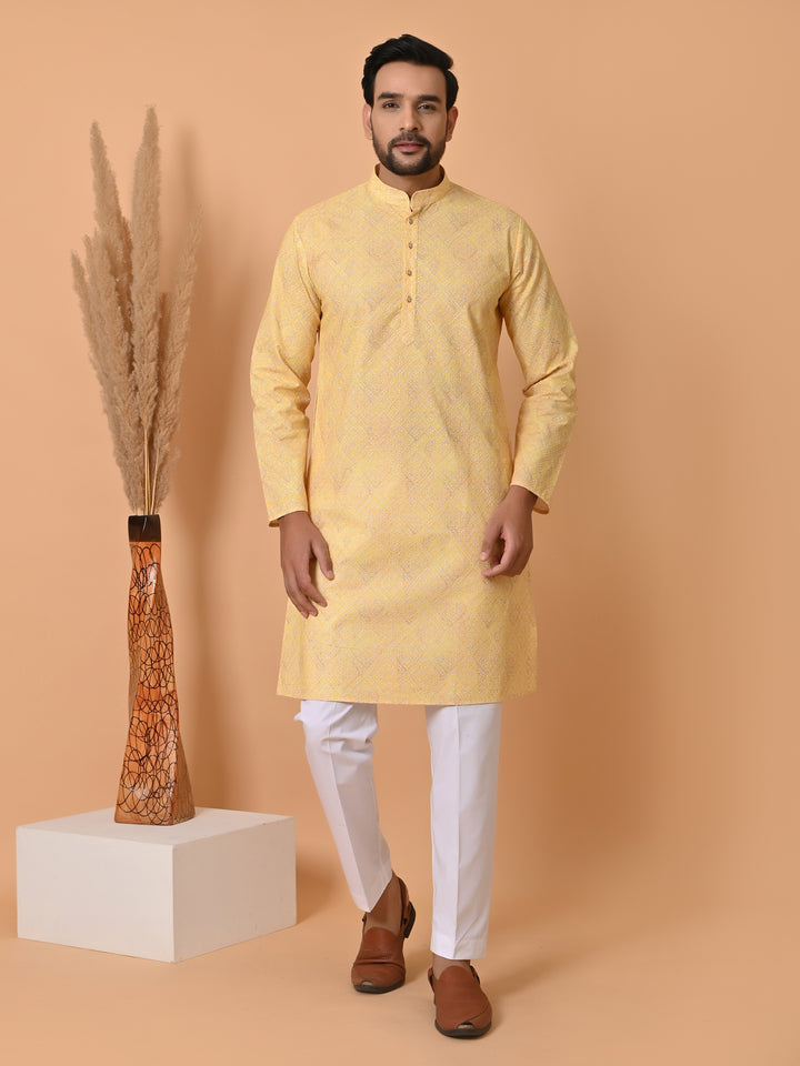 Chikan Yellow Kurta Set - KM34756-46