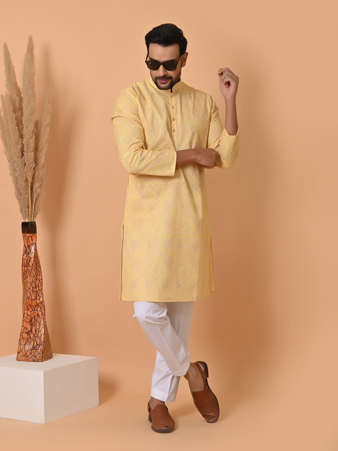 Chikan Yellow Kurta Set - KM34756-46