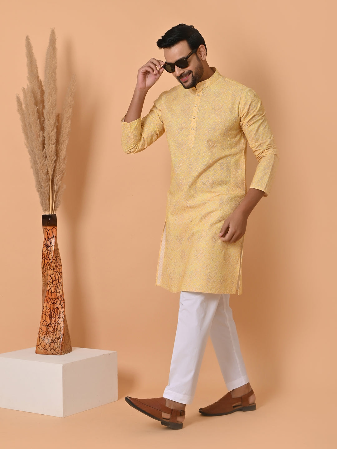 Chikan Yellow Kurta Set - KM34756-46