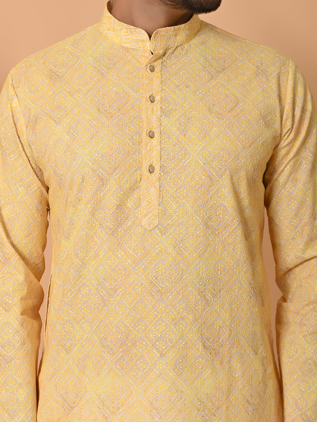 Chikan Yellow Kurta Set - KM34756-46