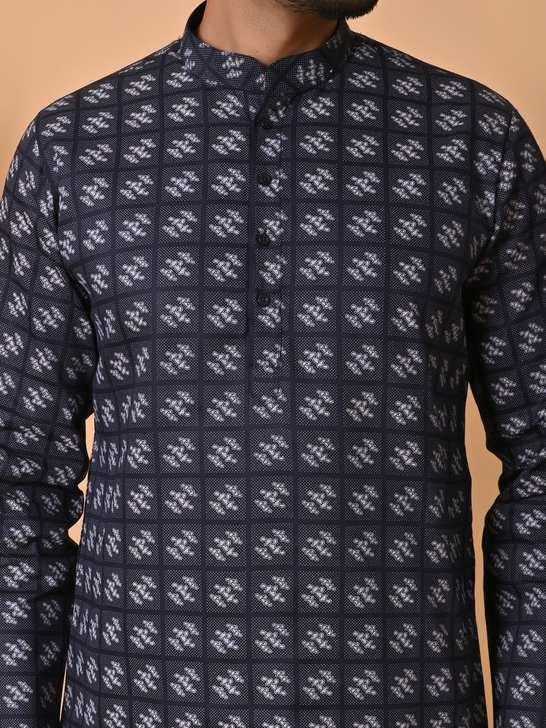 Checked Navy Blue Kurta Set - KR34067-11